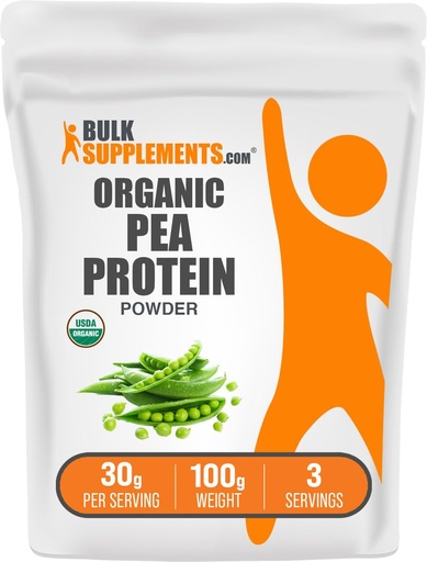 [BRSWEBI7AAMGAFDU] BulkSupplements.com Organic Pea Protein Powder - Plant Based & Vegan Protein Powder - Unflavored & Gluten Free, 30g per Serving, 100g (3.5 oz) (Pack of 1)