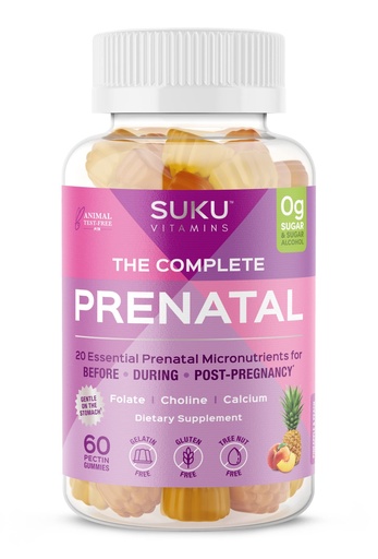 [BRSWYCDRBYNWOE37] SUKU Prenatal Multivitamin Gummies – Folate, Calcium, Vitamin D3, B12, K2 – Sugar-Free, Vegetarian, Gluten-Free Pregnancy Support – Pineapple Peach Flavor – 60 Count