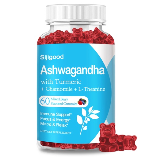 [BRSRM2Q3AAPREEQ6] Ashwagandha Gummies with L-theanine, Ashwa Root Supplement Gummy for Women Men, 60 Mixed Berry Flavored Gummies