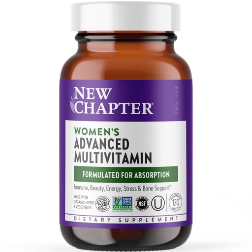[BRSWIYINBN7AO2Y5] New Chapter Women's Multivitamin Advanced Formula for Stress, Bone, Immune, Beauty & Energy Support, Higher Levels of Whole-Food Fermented Essential Nutrients for Women + Iron + Vitamin D3, 120 Count