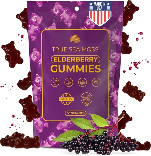 [BRSRAY36CUGQ4G3D] TrueSeaMoss Sea Moss Elderberry Gummies for Adults & Kids – with Burdock Root, Bladderwrack & Magnesium – Vegan, Non-GMO Formula – Made in USA – 60 Gummies