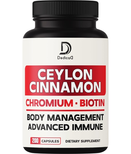 [BRSROAT2C57RGDQ4] DEDICAD 13in1 Ceylon Cinnamon Capsules - 200 Capsules with Chromium Picolinate, Biotin, Grape Seed, Elderberry & More
