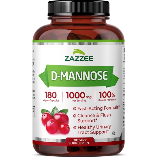 [BRSWKGATBV5GCFDA] Zazzee D-Mannose, 1000 mg per Serving, 180 Vegan Capsules, 3 Month Supply, Potent & Fast-Acting, Certified Kosher, 100% Pure, All-Natural Urinary Tract Health Support, 100% Vegetarian, Non-GMO