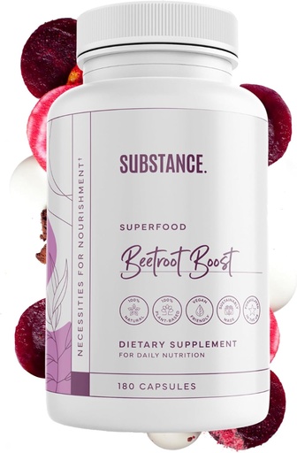 [BRSROHYNAAPGOHQ4] SUBSTANCE. Beetroot Boost Capsules - 4500mg per Serving, 30 Days Beet Root Capsules Supply – Beets Supplement with Vitamin-C & Manganese – Natural Nitric Oxide & Energy Booster Beet Root Powder – USA