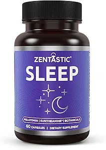 [BRSRAZDQBMNGC33H] Zentastic Sleep Aid - Non Habit Forming for Healthy Sleep - Melatonin, Valerian, Suntheanine, Magnesium, Herbals, & More - Natural Sleep Aid for Adults - Sleeping Pills - Made in USA, 60 Capsules
