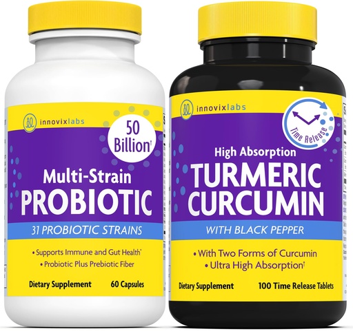 [BRSROZQOOQARAGYY] InnovixLabs Multi Probiotic & Curcumin Bundle Multi-Strain Probiotic (60 Time-Release Capsules) Turmeric Curcumin (100 Time-Release Tablets). Supports Gut and Immune Health. *