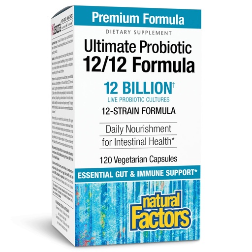 [BRSWIZIFAYDGK3LC] Natural Factors Ultimate Probiotic 12/12 Formula - Digestive Health Support Supplement with Probiotics - Immunity & Gut Health Support Supplement - 120 Vegetarian Capsules (120 Servings)