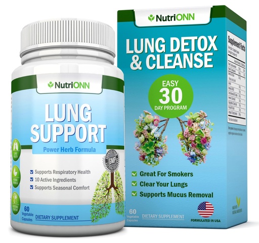 [BRSWGAIYOUHGEFI4] NutriONN Lung Detox and Cleanse - Great for Smokers - Extra Strength - 100% Herbal Lung Health Supplements - Mucus Removal Support - Promotes Respiratory Health - Natural Way to Keep Your Lungs Clear