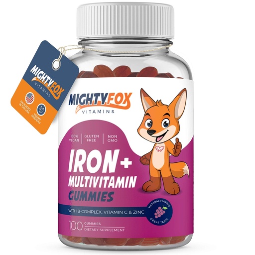 [BRSWYHY7PN5QEGY3] Iron Gummy Vitamins for Kids & Teens – Tapioca Based - Best Tasting - Non-GMO - Gluten Free - Vegan - Chewable Iron Supplement w/Vitamin A, C, B3, B5, B6, B12, Folic Acid, Biotin & Zinc 100ct
