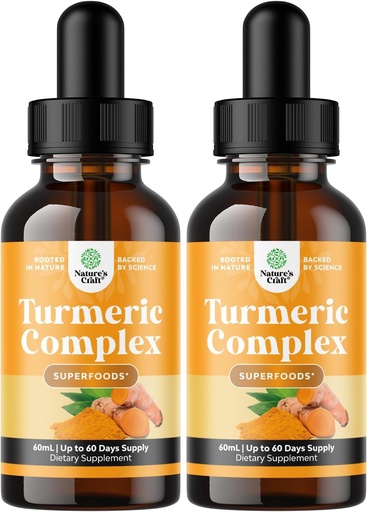 [BRSROZAEDF6WEYLU] Caksin Turmeric Turmeric Drops for Dewasa - Liquid Turmeric Curcumin with Black Pepper Cinnamon and Ginger for Joints Disuffic Immunity & more- Organic Supppplemen Konsentrasi (2oz) (2)