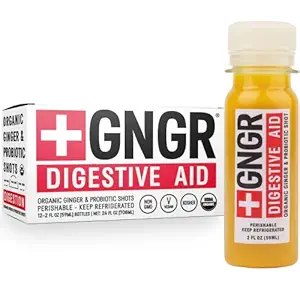 [BRSWYBAPPMNQ2G3L] +GNGR Digestive Aid Organic Ginger Shots with Probiotics, Gut Health, Colon Cleanse, Bloating Relief, Gut Detox, Immunity Shots with Ginger Juice, Turmeric, Black Pepper. (2 Oz, Pack of 12)