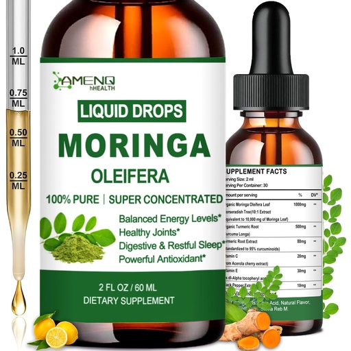 [BRSRAAYTBMHAI3DB] Pure Moringa Oleifera Liquid Drops, Organic Moringa Leaf Extract w. Turmeric, Black Pepper, Moringa Supplement for Energy Metabolism Immune Skin Joint & Gut, 6X Stronger Than Moringa Capsules Powder
