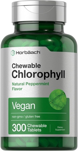 [BRSRMHAZOIIBSHL5] Horbäach Chlorophyll Pillen | 300 Kautabletten | Natürliche Pfefferminz Geschmack | Vegan, Non-GMO & Gluten Kostenlose Ergänzung