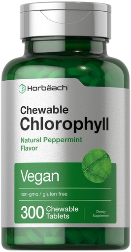 [BRSRMHAZOIIBSHL5] Horbäach Chlorophyll Pills | 300 Chewable Tablets | Natural Peppermint Flavor | Vegan, Non-GMO & Gluten Free Supplement