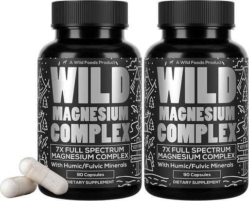 [BRSRAYAQA57WO3TV] Wild Foods Magnesium Complex Supplement with 7X Forms | High Absorption, Full Spectrum, Easy Digestion | 500mg Glycinate, Bisglycinate, Malate, Orotate, Citrate, Taurate | 90 Capsule (Pack of 2)