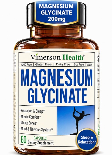 [BRSWGBD3PIMQ2GT4] Vimerson Health Magnesium Glycinate 200mg for Sleep, Relaxation & Muscle Support – Chelated, Bioavailable, Vegan and Gentle on Stomach – 60 Capsules