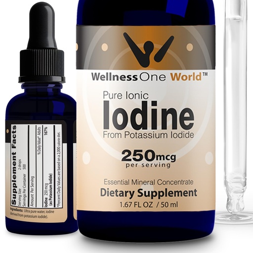 [BRSRABT3OIMBUFDX] WellnessOne Iodine Drops for Thyroid Support - Fast Acting Liquid Iodine Supplement from Potassium Iodide - Great for Immunity & Cognition & Maximizes Iron Absorption - 1.67 fl oz