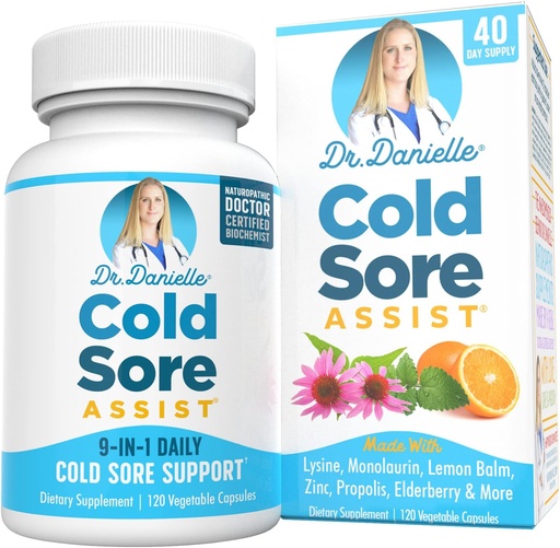 [BRSWYHATDEPQK3LB] Best Cold Sore Supplement with Lysine and Lemon Balm - Dr. Danielle Cold Sore Assist - 120 Capsules