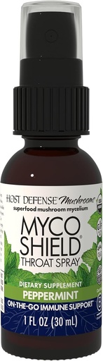 [BRSWI2YDPMPR6DAV] Host Defense MycoShield Throat Spray - Immune Health Support - Dietary Mushroom Supplement with Chaga, Reishi, Turkey Tail & More - On-The-Go Immune Support - Peppermint, 1 fl oz (71 Servings)*