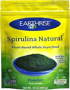 [BRSWYGABPIMREDTB] Earthrise Spirulina Natural Powder 16oz, Natural Premium Spirulina from California- Vegan, Gluten Free, Keto Friendly, Non -GMO Super Food high in Vitamins & Minerals. (1 LB)