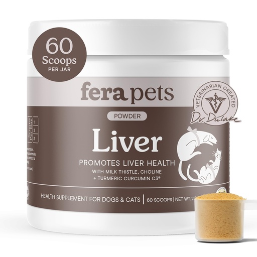 [BRSRMAIZPMGWEF3U] Fera Pets Liver Supplement for Dogs & Cats with Milk Thistle, Choline & Turmeric - Organic Botanicals - Enhances Liver Function, Immunity, Detoxification, & Metabolic Function - Powder - 60 Scoops