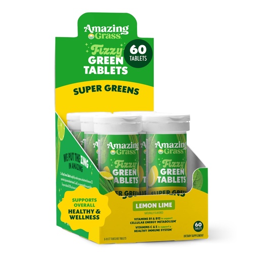 [BRSWGYY7C5YA2CLV] Amazing Grass Fizzy Green Tablets, Effervescent, Greens Tablets, Water Flavoring, Antioxidants & Alkalizing Greens, Vitamin C, Vitamin E, B1, B12, Superfood Lemon Lime, 60 Count (Packaging May Vary)