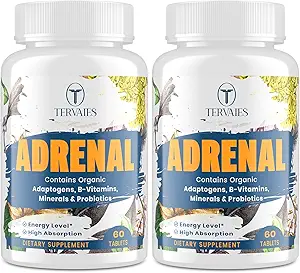 [BRSRAHADC55G2ELX] Adrenal Support Adaptogens Herbs Supplements - Cortisol Supplement with Rhodiola Rosea, Ashwagandha, Holy Basil and Eleuthero-Mood and Energy Support for Women & Men-Non-GMO, 120 Vegan Tablets