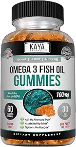 [BRSW2EL6DMIBE33X] Kaya Naturals Omega 3 Fish Oil Gummies -Fish Oil Supplement with EPA & DHA Fatty Acids - Helps Support Brain, Eye, Heart Health & Immune Support - Non-GMO - 60 Count