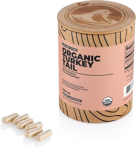 [BRSRMBAYBEGREEI7] Wellnest.Store Turkey Tail Organic Mushroom (Trametes Extract) 200 Veggie Caps - Immune Support Supplement; Promotes Growth of Beneficial Bacteria in The Gut + Boosts Energy