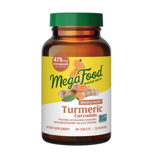 [BRSWIFAEA57WEFTC] MegaFood Whole Body Turmeric Curcumin Supplement - Turmeric Supplement With Black Pepper & Vitamin C - 475 mg Curcuminoids Per Serving - Antioxidant & Immune Support - Vegan - 60 Tablets, 30 Servings