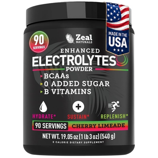 [BRSRMFQ5OAJW2C3P] Zeal Electrolyte Powder - 90 Servings | Keto Electrolytes Powder | Zero Sugar, BCAAs, B-Vitamins | Potassium, Zinc, Magnesium | Hydration Powder Recovery Drink | Cherry Limeade