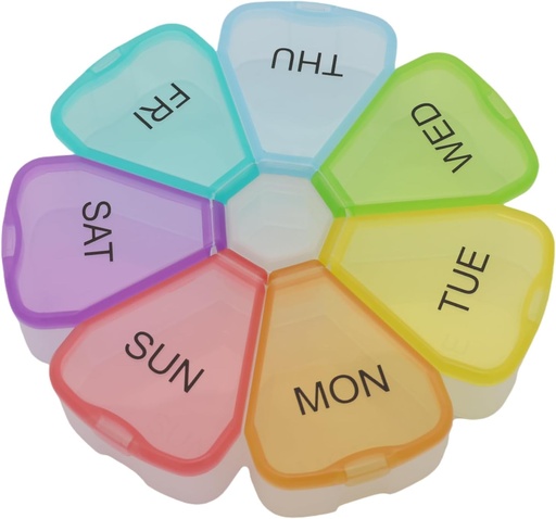 [BRSROH34C56AKCLF] 7 Day Weekly Pill Round Organizer, ShysTech Large Pill Case Pill Box 1 Time A Day for Pills/Medication/Supplements/Vitamin (Multi-Color)