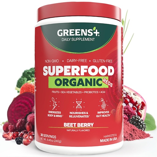 [BRSW2AYPA57GED3A] Greens+ Organic Reds Superfood Powder, Antioxidant, Polyphenol, Blend for Morning Kick, Energy, Vitality Boost, Nutrition, Vibrant Health, Vegan Soy/Dairy/Gluten Free(8.46oz)