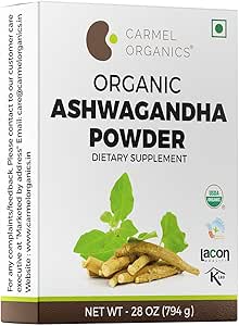 [BRSW2EICCMNA2CTK] CARMEL ORGANICS Organic Ashwagandha Root Powder (28 Oz or 794g/1.75 Lbs) USDA Certified. Lab Tested, Non GMO & Gluten Free | Withania Somnifera from India