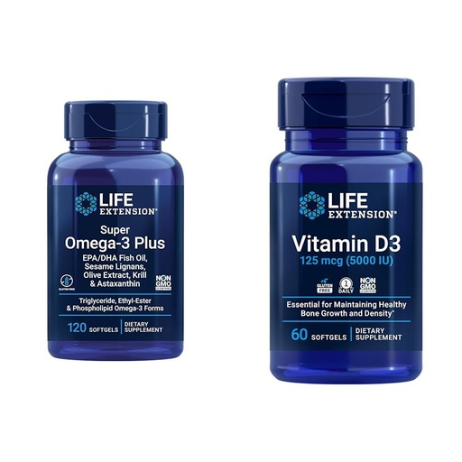 [BRSROAIKCUPBYFL2] Life Extension Super Omega-3 Plus EPA/DHA Fish Oil, Sesame Lignans & Vitamin D3 125 mcg (5000 IU), Bone Health, Brain Performance