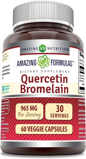 [BRSROGQOOIGWADTU] Amazing Nutrition Quercetin 800 Mg con Bromelain 165 Mg Veggie Capsules Supplement | Non-GMO | Gluten Free | Made in USA | Apto para Vegetarios (60)