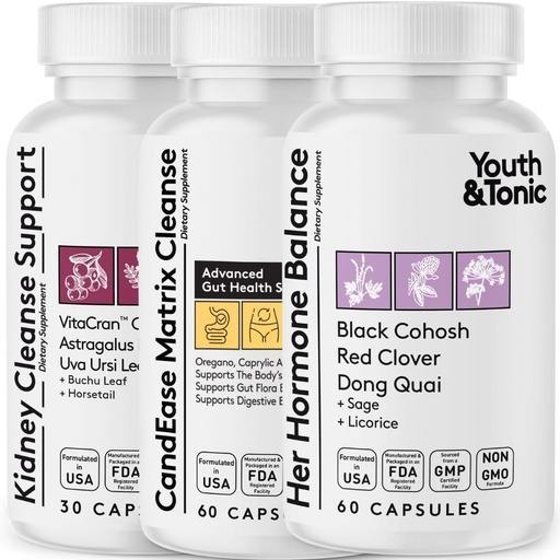 [BRSWYAQNCJYAYH3V] Hormone Balance & CandEase Matrix & Kidney Cleanse Bundle 3 Pack for Woman | Female All Stages Hormonal & Digestive Imbalance Support