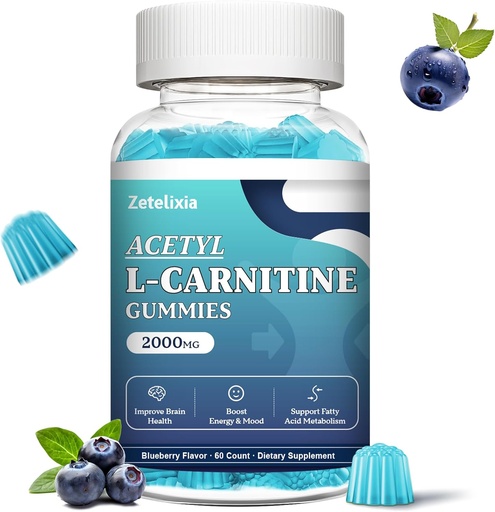 [BRSRAEI2AF7GYGQV] Sugar Free Acetyl L-Carnitine Gummies, L-Carnitine Supplement for Women & Men, with Vitamin C & B12, ALCAR for Energy, Brain & Heart Health Support, Vegan, Non-GMO, 60 Count