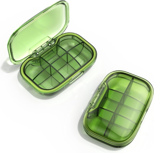 [BRSROCT4BAIREETG] 6 Compartment Travel Pill Box, Pill Organizer Moisture Proof Pill Case, Small Pill Box for Pocket Purse, Daily Portable Medicine Vitamin Box, Fish Oil Box, Supplement Box(Green)