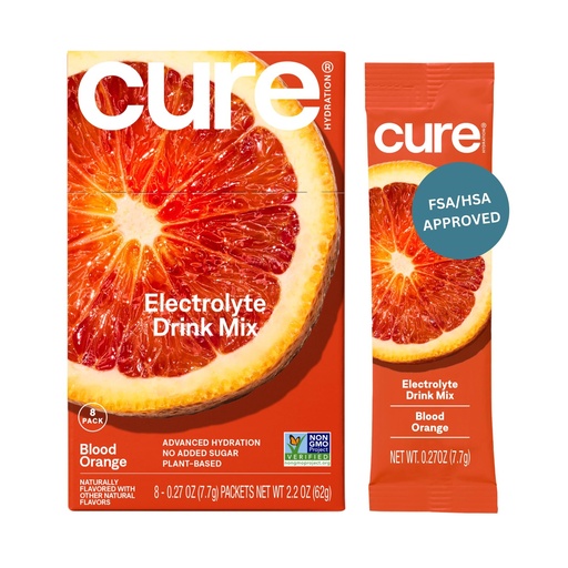 [BRSROCYYBB7BUCIZ] Cure Hydration - Electrolyte Drink Powder Blood Orange 8 Packets | Plant-Based Dehydration Relief Mix Made with Coconut Water, No Added Sugar, Vegan, Non-GMO, Gluten Free, FSA-HSA Eligible