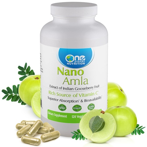 [BRSROFIEAAFWMGQ2] One Planet Nutrition Nano Amla 500 mg Veggie Capsules (120 Servings), Amla Fruit Extract, High in Vitamin C for Collagen Production & Immune Support, Non-GMO, Vegan, Gluten-Free