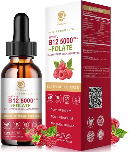 [BRSRAY34OAJRUC35] Lukaree Vitamina B12 Drops sublinguais Vegan B12 Vitaminas Liquid-Full Spectrum-Metilcobalamina, Adenosil & Hydroxy B12, para a energia, Foco, Mood & Imune Suporte- 2 Mês de Fornecimento, 2 fl oz