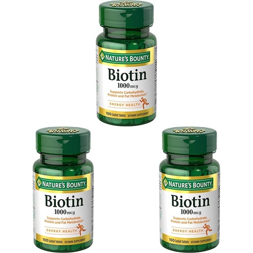 [BRSRO2Q5DIAR62DF] Nature's Bounty Biotin, Vitamin Supplement, Supports Metabolism for Cellular Energy and Healthy Hair, Skin, and Nails, 1000 mcg, 100 Tablets (Pack of 3)