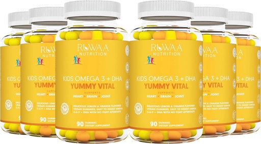 [BRSW2Y32AEIGAALF] RUWAA NUTRITION Kids Omega 3 Gummies DHA EPA Omega 3 Supplement Kids. No Fish Oil After-Taste Vegan Omega 3 6 9 + DHA Gummies & Vitamin C. Cognitive Health, Focus, Vision. Children Omega 3 540ct (6)