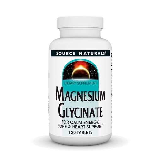 [BRSRMZL6CEIBSCDF] Source Naturals Magnesium Glycinate, Chelated for high Absorption | for Calm Energy, Bone & Heart Support*, 200 mg per Serving - 120 Tablets