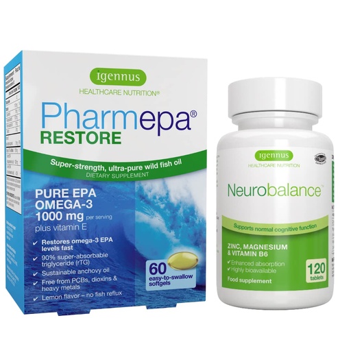 [BRSW2Y35AQIW23AV] Igennus Pharmepa Restore EPA + Neurobalance Zinc, Magnesium & Vitamin B6 Mood Health Bundle for Attention & Focus