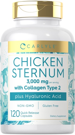 [BRSW2BQ2OAMRQDQ2] Carlyle Chicken Sternum Collagen Type 2 | 3000mg | 120 Capsules | Plus Hyaluronic Acid | Non-GMO, Gluten Free Supplement