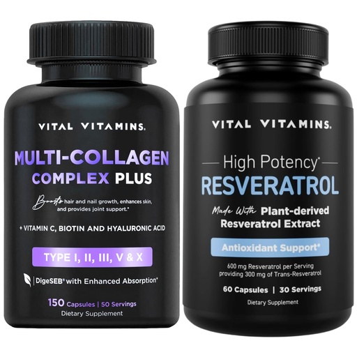 [BRSRAAY7A4NBEAA6] Vital Vitamins Multi Collagen Complex Plus Capsules + Resveratrol Capsules