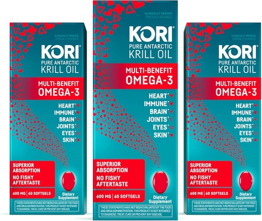 [BRSW2EI6OBYRUELV] Kori Krill Oil Omega 3 Superior Absorption Oil Supplement, EPA & DHA, 600 mg, 180 Softgels