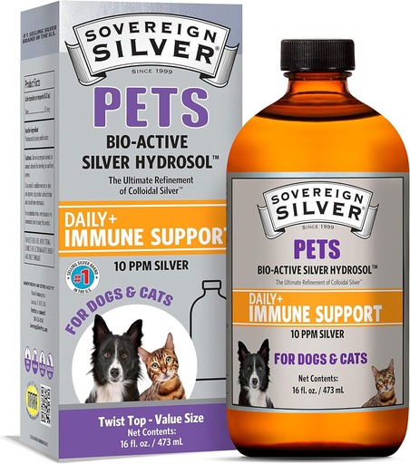 [BRSWGYAPBBYRYYD5] Sovereign Silver Pets Immune Support - Colloidal Silver, Bio-Active Silver Hydrosol, for dogs and cats, 10 ppm, Liquid Twist Top, 16 Fl Oz, (473 mL)